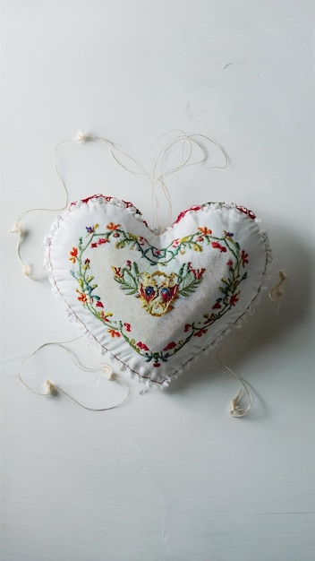 haftowane serce na lnianym tle